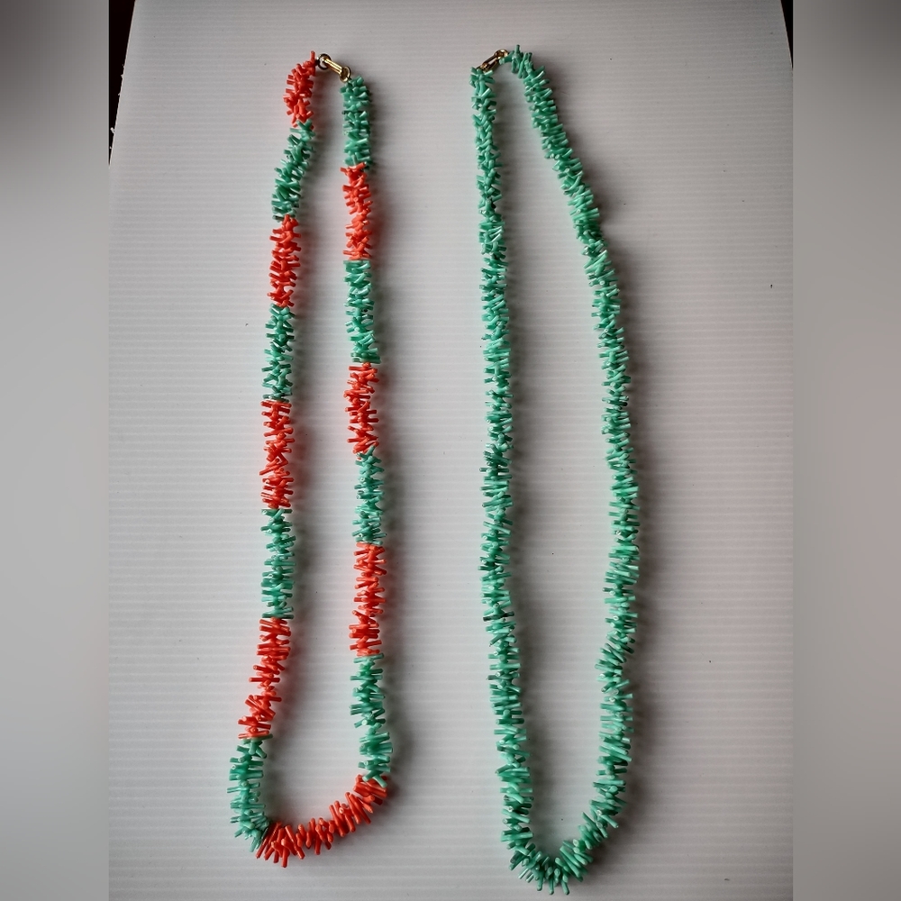 2 Vintage coral and turquoise colored plastic necklaces